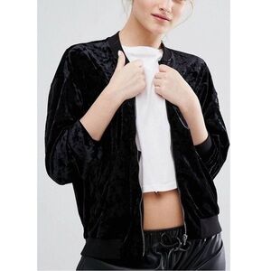 Monki Black Velvet Bomber Jacket